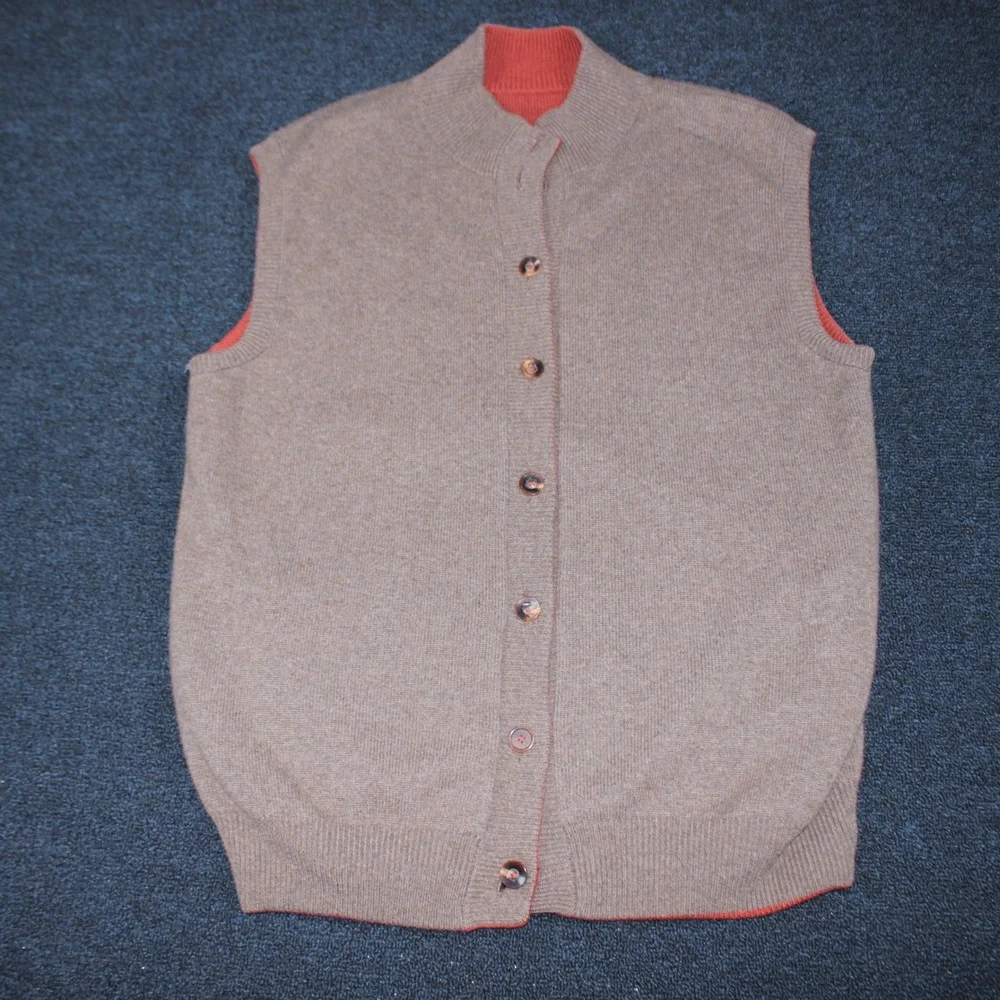 Loro Piana Reversible Knit Vest Mens XL Burnt Orange Taupe Brown 100% Cashmere